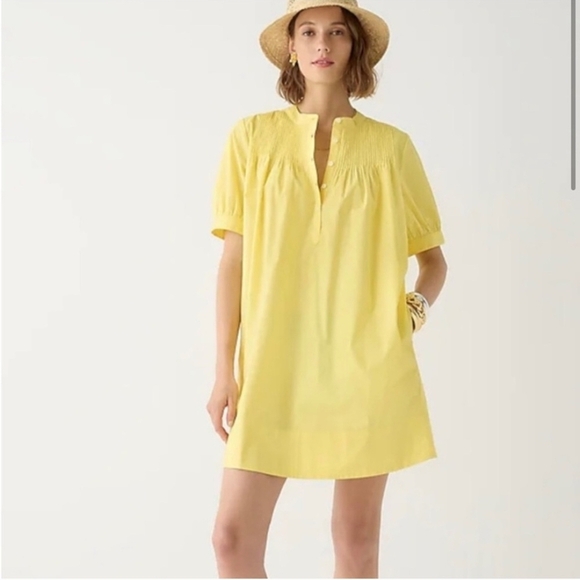 J. CREW Short-sleeve mini shirt-dress in cotton poplin Classic Yellow Size XS - Picture 2 of 16